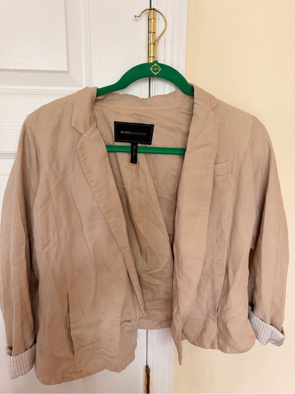 BCBGMaxAzria Taupe Cropped Open-Front Blazer